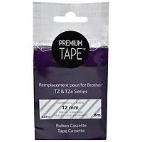 Premium Tape Laminated 12mm Black-on-Clear Tape Cassette for Brother TZ/TZe Series