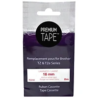 Premium Tape Laminated 18mm Red-on-White Tape Cassette for Brother TZ/TZe Series