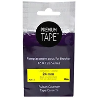 Premium Tape Laminated 24mm Black-on-Yellow Tape Cassette for Brother TZ/TZe Series