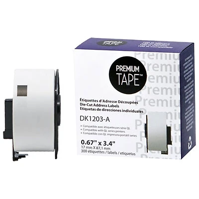 Premium Tape Die-Cut Address Labels for Brother QL - 0.67" x 3.4" - 300 Labels