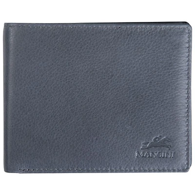 Mancini Bellagio RFID Genuine Leather Bi-fold Wing Zipper Wallet - Grey