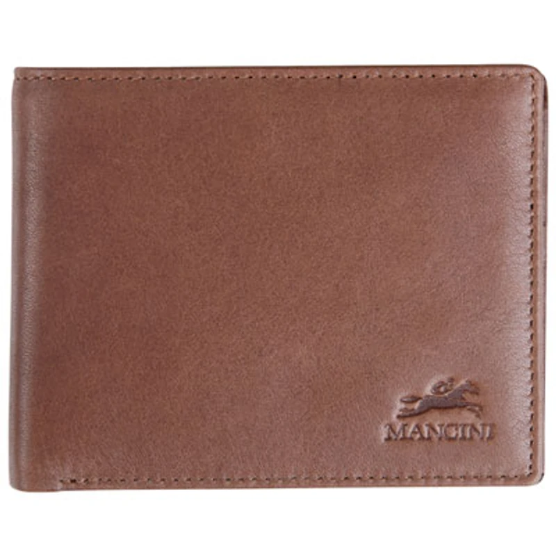 Mancini Bellagio RFID Genuine Leather Bi-fold Wing Zipper Wallet - Brown