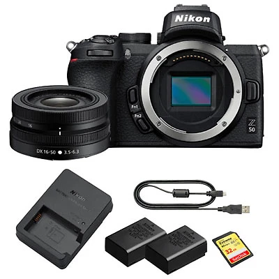 Open Box - Nikon Z 50 Mirrorless Camera with 16mm-50mm Lens Kit, Extra Battery & SD Card -Only at Best Buy