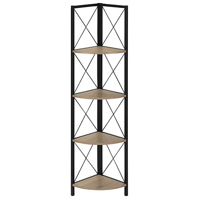 Monarch Specialties 60" 4-Shelf Metal Corner Bookcase - Dark Taupe