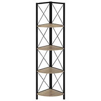 Monarch Specialties 60" 4-Shelf Metal Corner Bookcase - Dark Taupe
