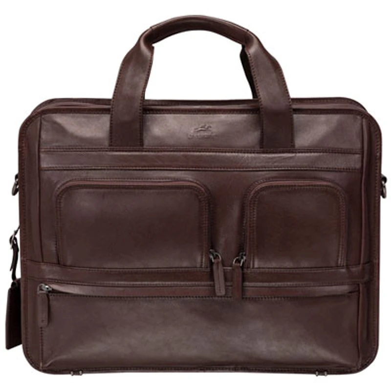 Mancini Milan 15.6" 2-Compartment Laptop Briefcase Bag - Brown