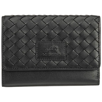 Mancini Basket Weave RFID Genuine Leather Tri-fold Clutch 8-Slot Wallet