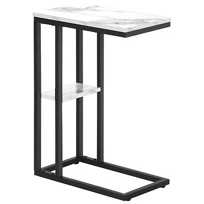 Monarch Contemporary Rectangular 2-Shelf Accent Table - White Marble-Look/Black