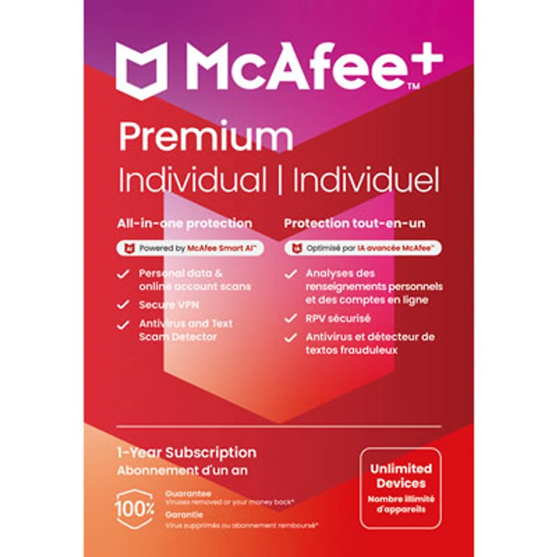 McAfee+ Premium Individual (PC/Mac/iOS/Android) - Unlimited Devices - 1 Year