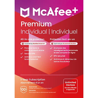 McAfee+ Premium Individual (PC/Mac/iOS/Android) - Unlimited Devices - 1 Year