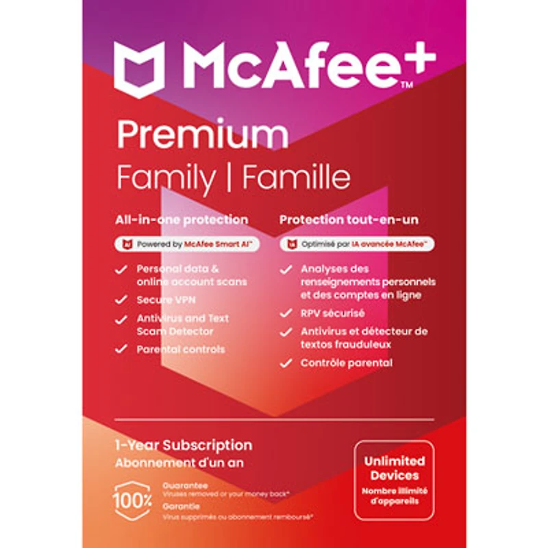 McAfee+ Premium Family (PC/Mac/iOS/Android) - Unlimited Devices - 1 Year