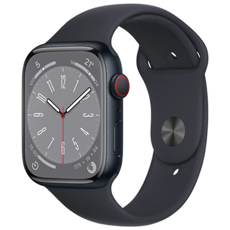 Apple Watch Series 8 (GPS + Cellular) 45mm Midnight Aluminum Case with Midnight Sport Band - Medium/Large