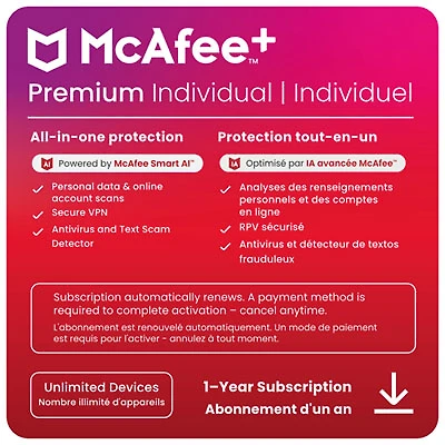 McAfee+ Premium Individual (Windows/Mac/Android/iOS) - Unlimited Devices - 1 Year - Digital Download