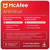 McAfee AntiVirus (Windows PC) - 1 Device - 1 Year - Digital Download