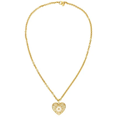 Bronzoro 20" 18K Yellow Gold Plated Over Bronze Rolo Chain with Filigree Heart Pendant