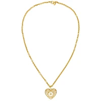 Bronzoro 20" 18K Yellow Gold Plated Over Bronze Rolo Chain with Filigree Heart Pendant