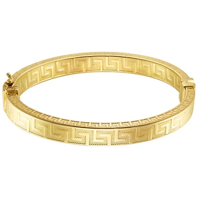 Bronzoro Oval Bangle Bracelet with Greek Key Design in Yellow Gold