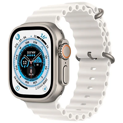TELUS Apple Watch Ultra (GPS + Cellular) 49mm Titanium Case w/ White Ocean Band - Monthly Financing