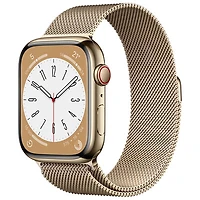 Rogers Apple Watch Series 8 (GPS + Cellular) 45mm Gold Stainless Steel Case with Gold Milanese Loop - M/L - Monthly Financing