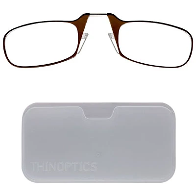 ThinOptics Universal Pod Reading Glasses with Case - 2.0 Strength - Brown