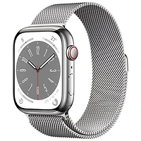 Open Box -Apple Watch Series 8 (GPS + Cellular) 45mm Silver Stainless Steel Case w/ Silver Milanese Loop -Medium/Large