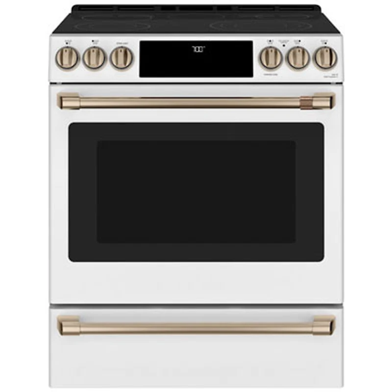 Open Box - Café 30" 5-Element Slide-In Smooth Top Electric Range (CCES700P4MW2) -White -Perfect Condition