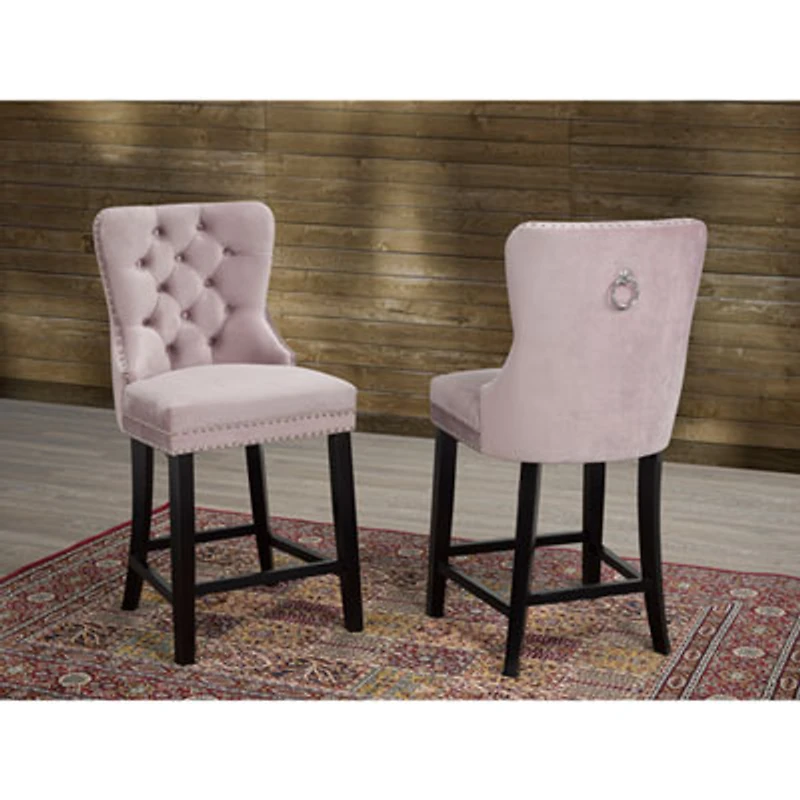 Amaya Modern Bar Height Barstool - Set of 2 - Salmon