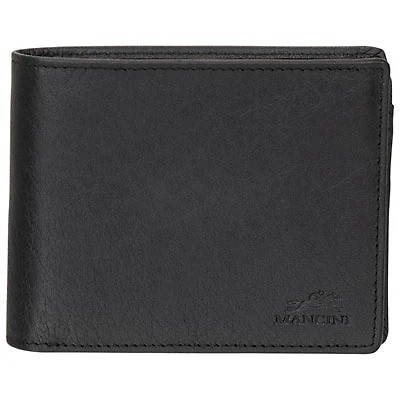Mancini Buffalo RFID Genuine Leather Bi-fold Center Wing Wallet