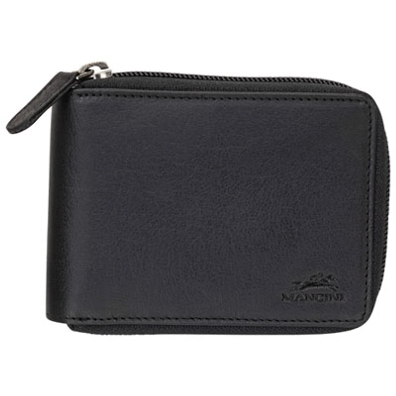 Mancini Buffalo RFID Genuine Leather Zippered Wallet Wallet - Black
