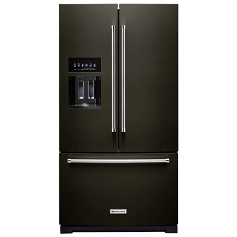 KitchenAid 36" 27 Cu Ft French Door Refrigerator w/ Water & Ice Dispenser (KRFF577KBS) -Black Stainless