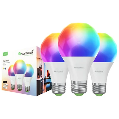 Nanoleaf Essentials Matter A19 60W Smart LED Light Bulb - 3 Pack - White & Colour
