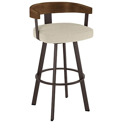 Lars Contemporary Bar Height Barstool - Cream Bouclé/Light Brown/Dark Brown