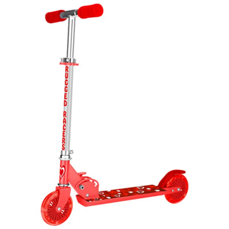 Rugged Racers 2-Wheeled Kick Scooter with LED Lights - Red Heart Print
