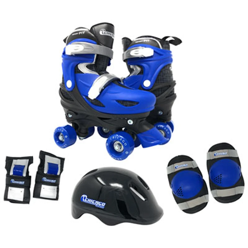 Chicago Adjustable Quad Roller Skates Combo Set - Blue - Size 1-4