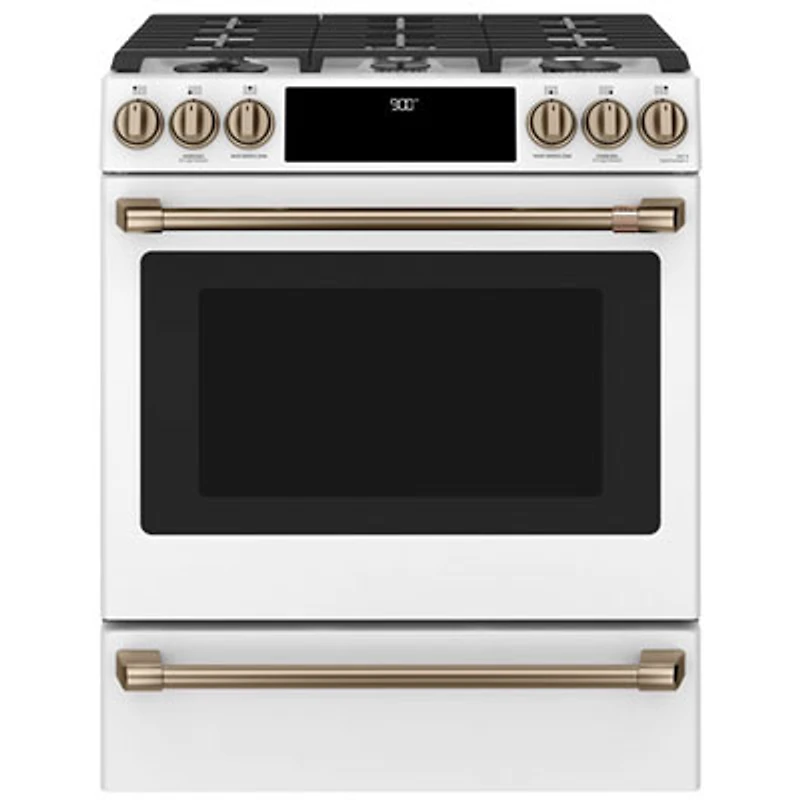 Open Box - Café 30" 5.7 Cu. Ft. True Convection 6-Burner Slide-In Gas Range (CC2S900P4MW2) - Matte White - Perfect Condition
