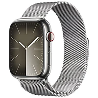 Rogers Apple Watch Series 9 (GPS + Cellular) 45mm Silver Stainless Steel Case w/Silver Milanese Loop - L - Monthly Financing