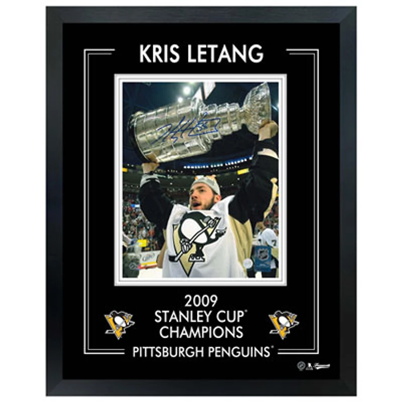 Frameworth Pittsburgh Penguins: Kris Letang 2009 Stanley Cup-V Framed Signed Photo (16x20")
