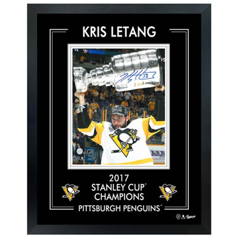 Frameworth Pittsburgh Penguins: Kris Letang 2017 Stanley Cup-V Framed Signed Photo (16x20")