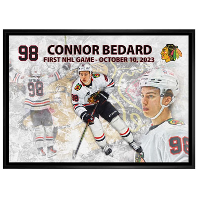 Frameworth Chicago BlackHawks: Connor Bedard First Game Framed Canvas (31x22")