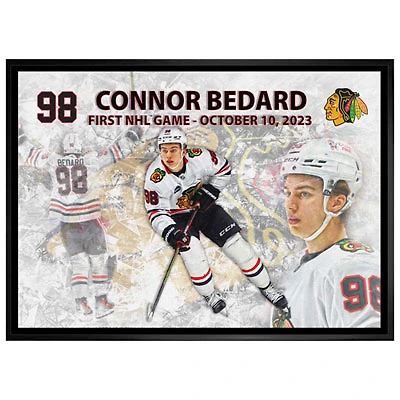 Frameworth Chicago BlackHawks: Connor Bedard First Game Framed Canvas (31x22")
