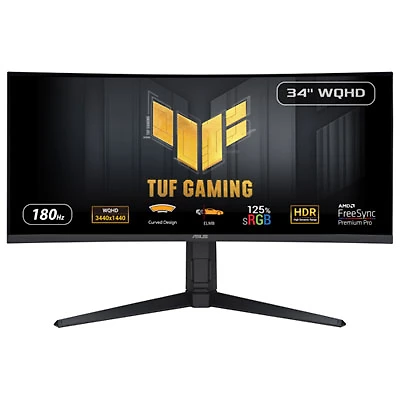 ASUS TUF 34" QHD 180Hz 1ms GTG Curved VA LED FreeSync Gaming Monitor (VG34VQL3A)