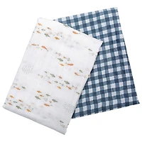 Lulujo Boho Muslin Swaddle - 2-Pack - Fish/Navy Gingham