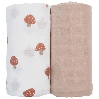 Lulujo Muslin Swaddles - 2 Pack - Mushroom/Sand