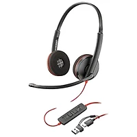 HP Poly Blackwire 3220 On-Ear Noise Cancelling Wired Headset - Black