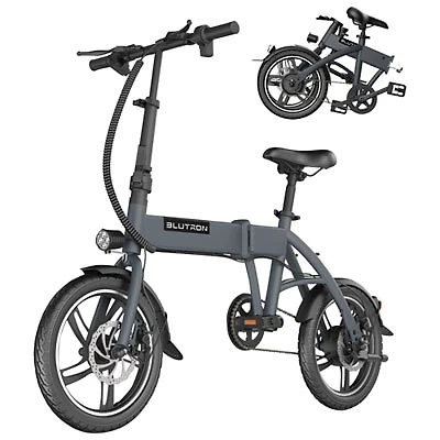 Blutron EB380F 350W Foldable Compact Electric Bike (Up to 35km Battery Range / 28km/h Top Speed) - Grey - Exclusive Retail Partner