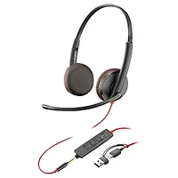 HP Poly Blackwire 3225 On-Ear Noise Cancelling Wired Headset - Black