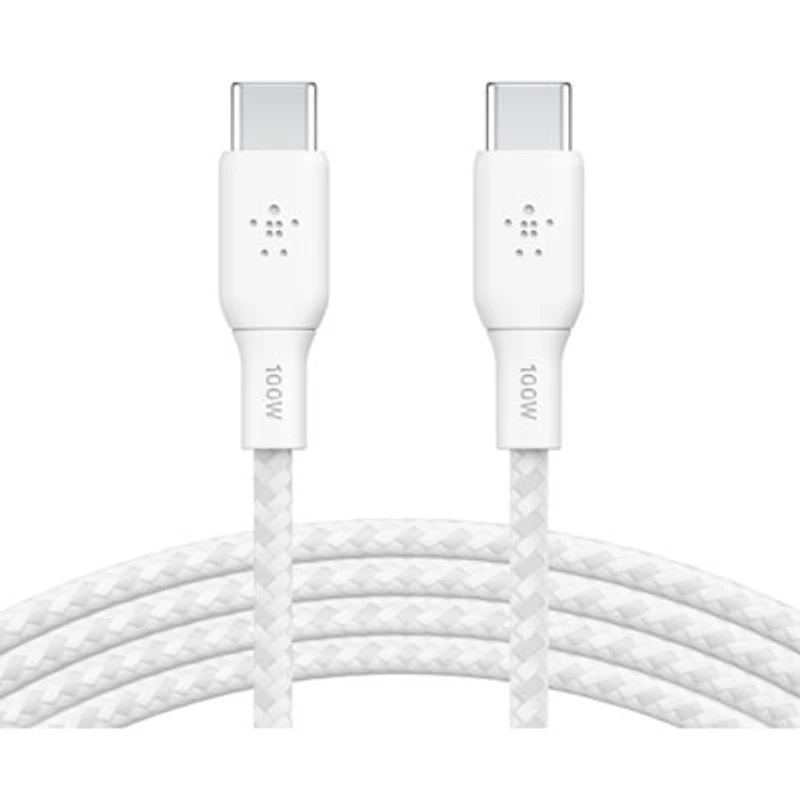 Belkin 3m (10ft) BoostCharge USB-C to USB-C Braided Power Cable (CAB014bt3MWH) - White