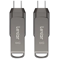 Lexar JumpDrive Dual Drive D400 64GB USB 3.1 + USB-C Flash Drive - 2 Pack