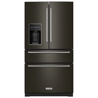 Kitchenaid 36" 26.2 Cu. Ft. French Door Refrigerator with Water & Ice Dispenser (KRMF536RBS) - Black Stainless Steel