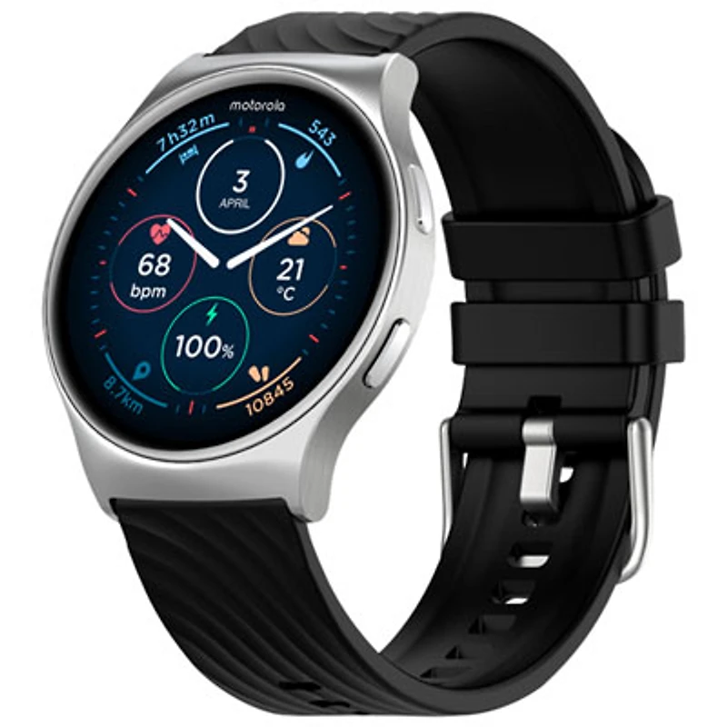 Motorola Moto Watch 120 45mm Smartwatch with Heart Rate Monitor - Silver/Black